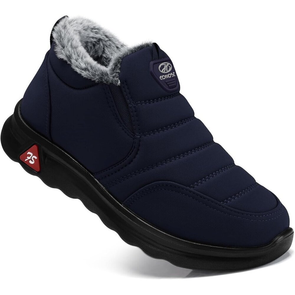 Winter Boots for Women Warm Fur Lined Navy Blue Slip on Ankle Waterproof Snow